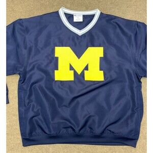 Michigan Wolverines Champion Jacket Men XL V-Neck Pullover Windbreaker Pockets